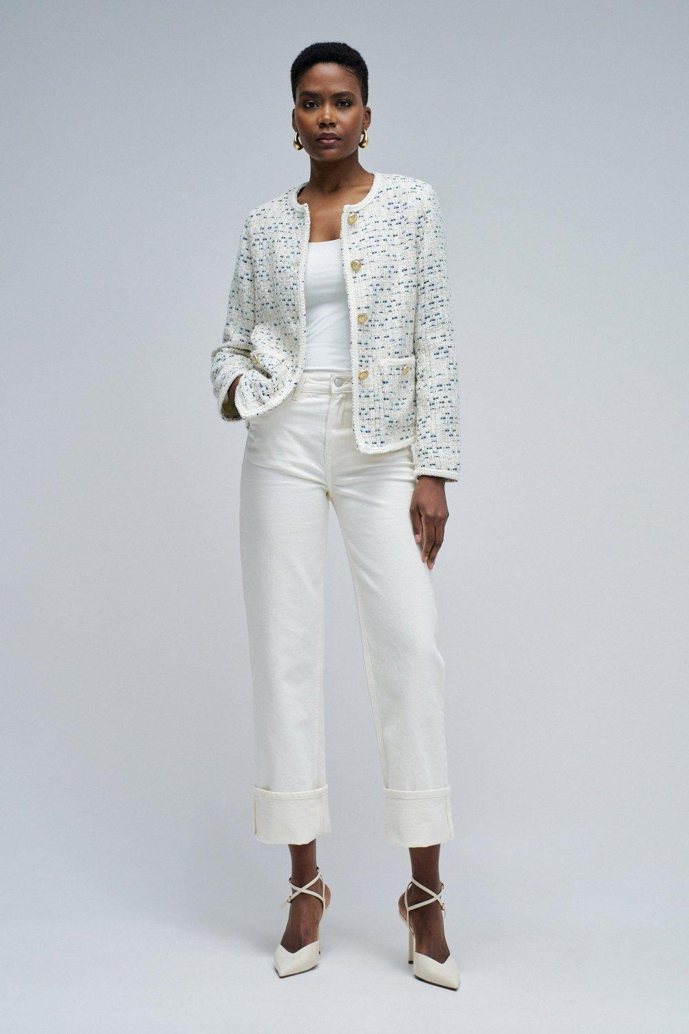 Tweed Trench Coat , Pearl, medium