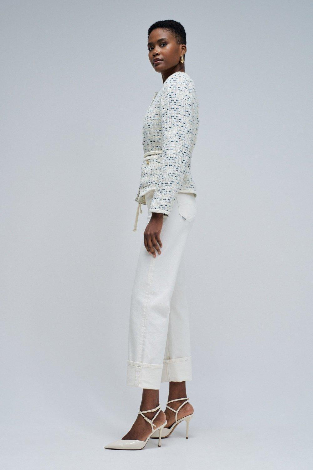 Tweed Trench Coat , Pearl, medium