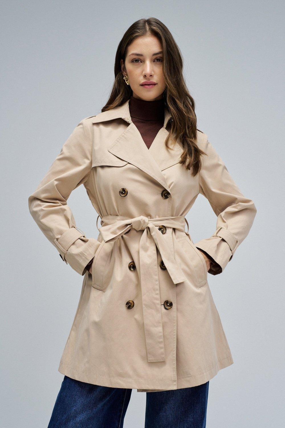 Trench Coat With Belt , Brown, medium