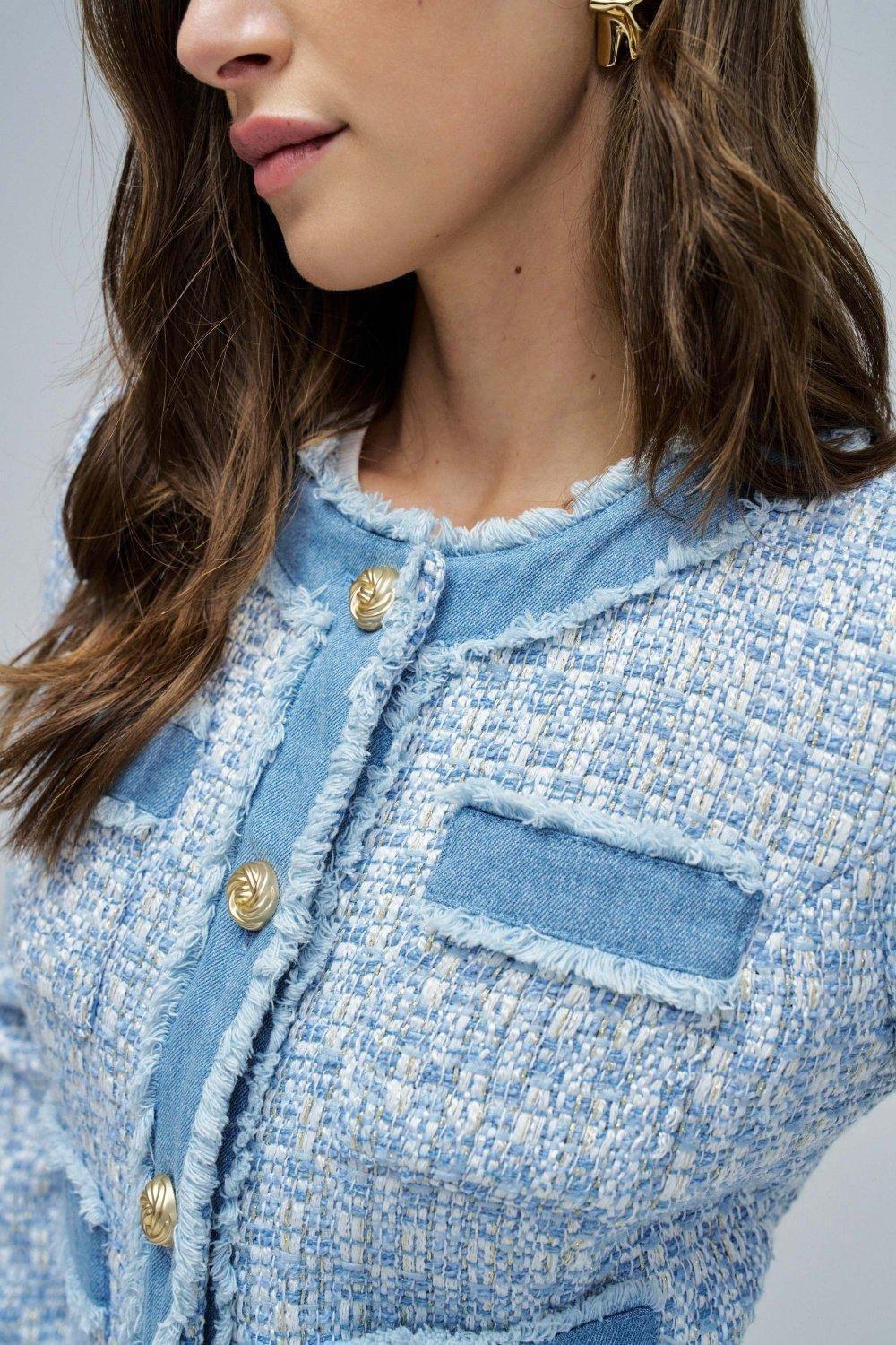 LILAC TWEED COAT WITH DENIM DETAILS, , large image number 4