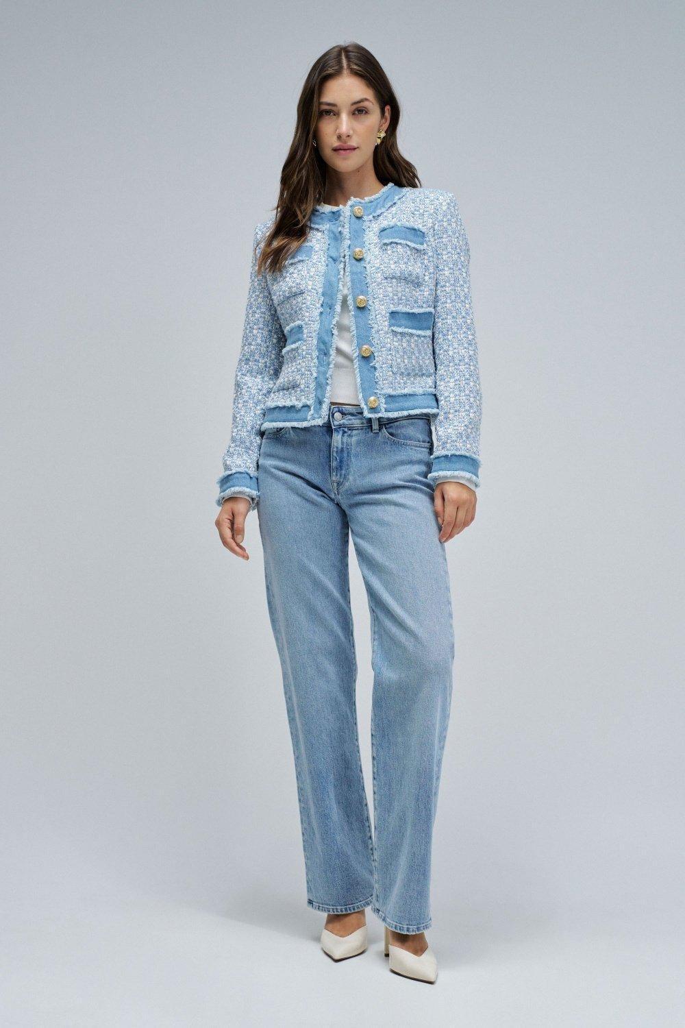 TWEED COAT WITH DENIM DETAILS, Blue, large image number 1