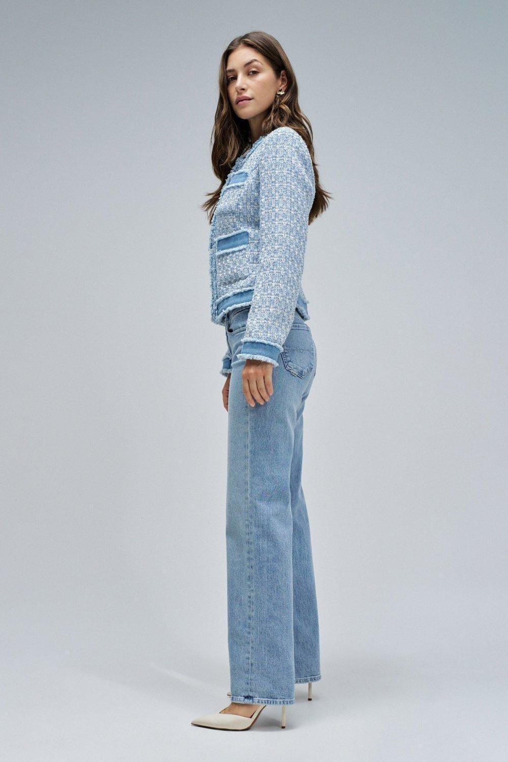 Tweed Coat With Denim Details , Lilac, medium