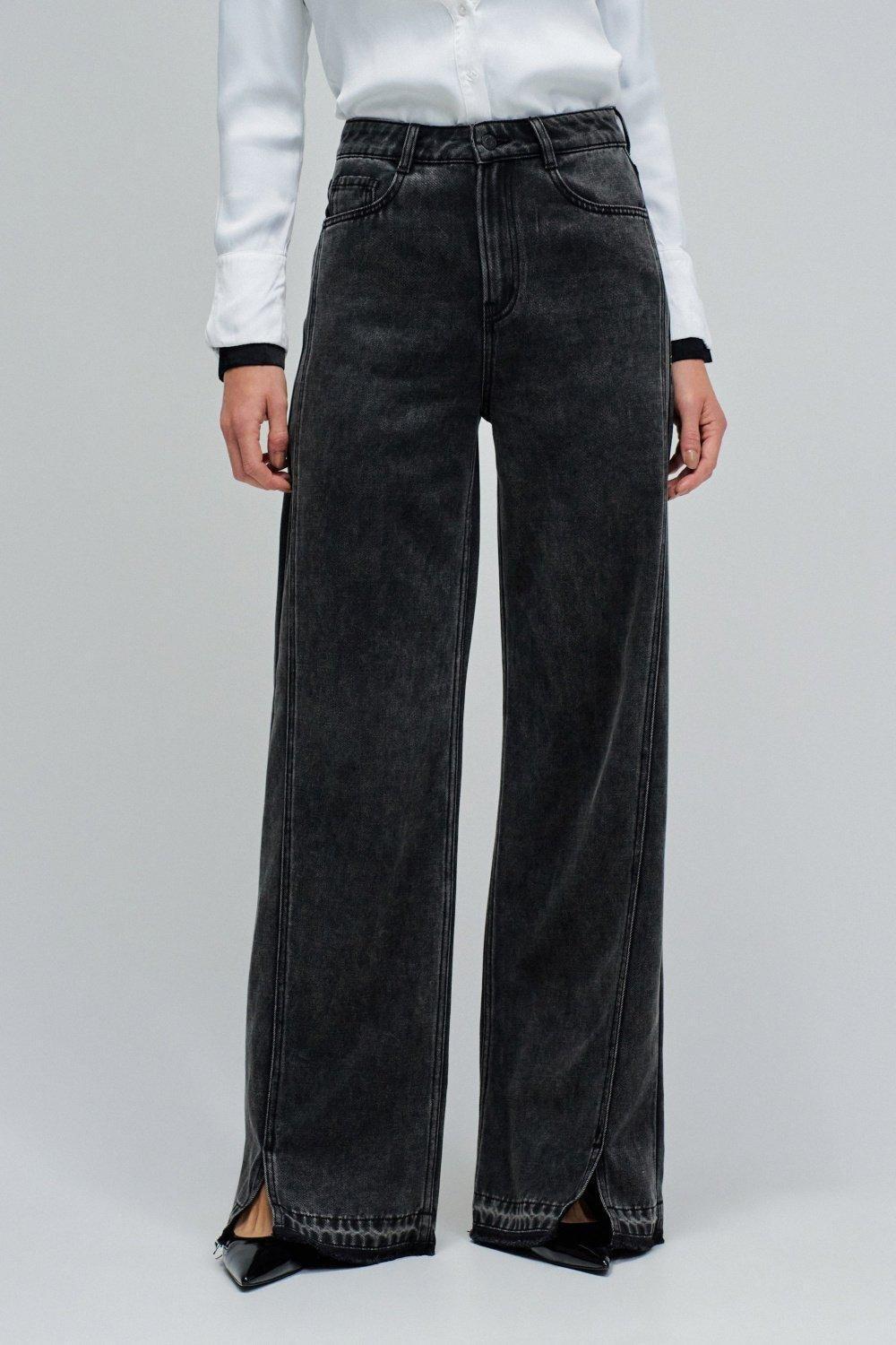 Wide Leg Jeans, Black, medium