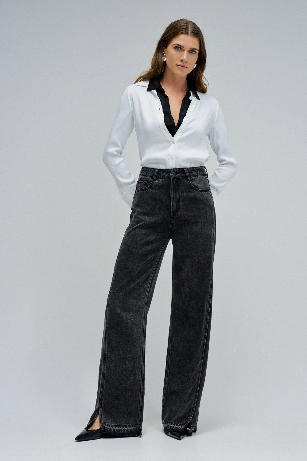 Wide Leg Jeans, Black, medium