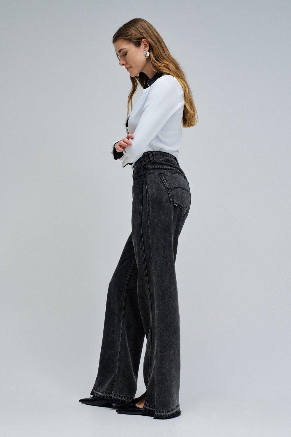 Wide Leg Jeans, Black, large image number 4