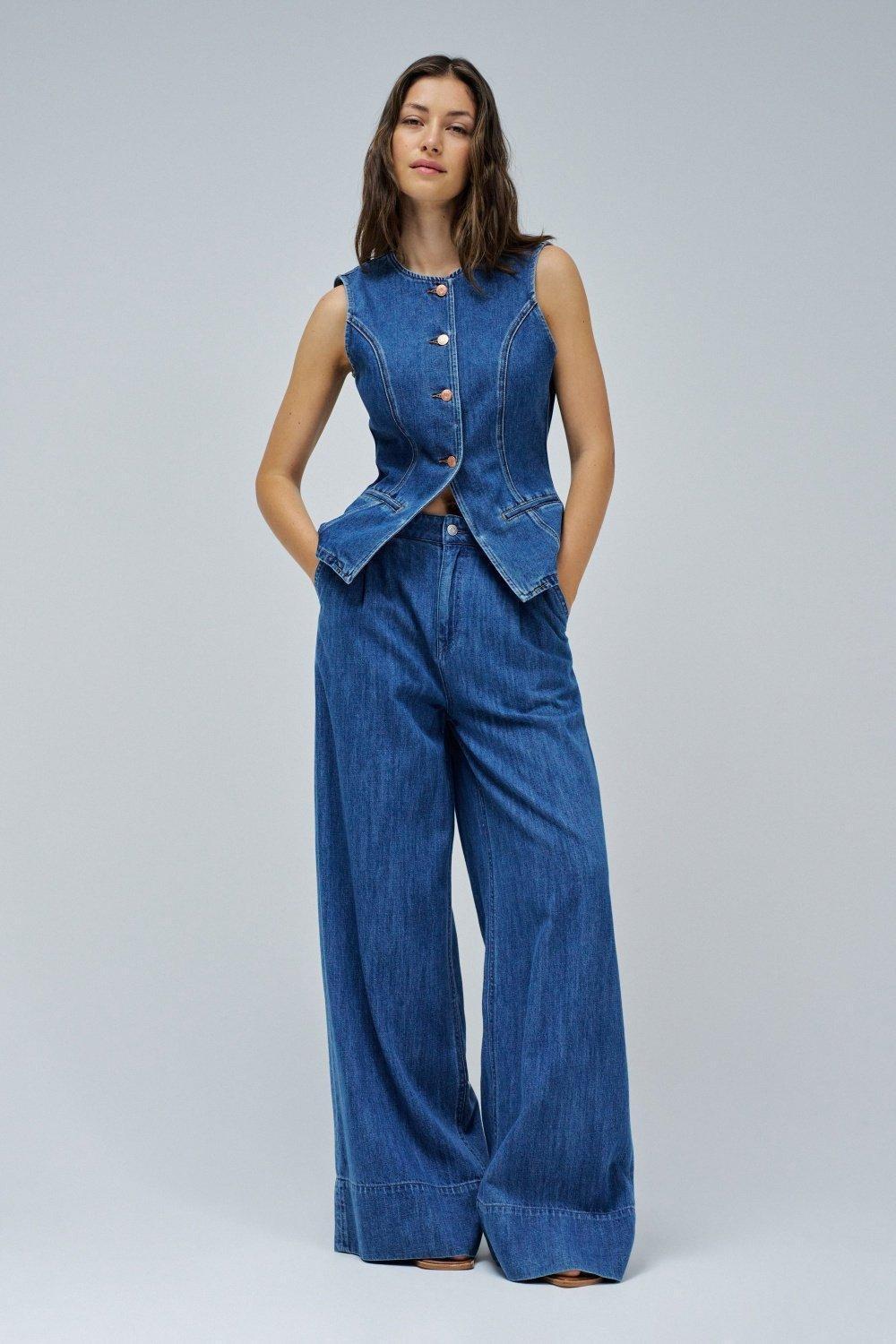 Denim Waistcoat, Navy, medium