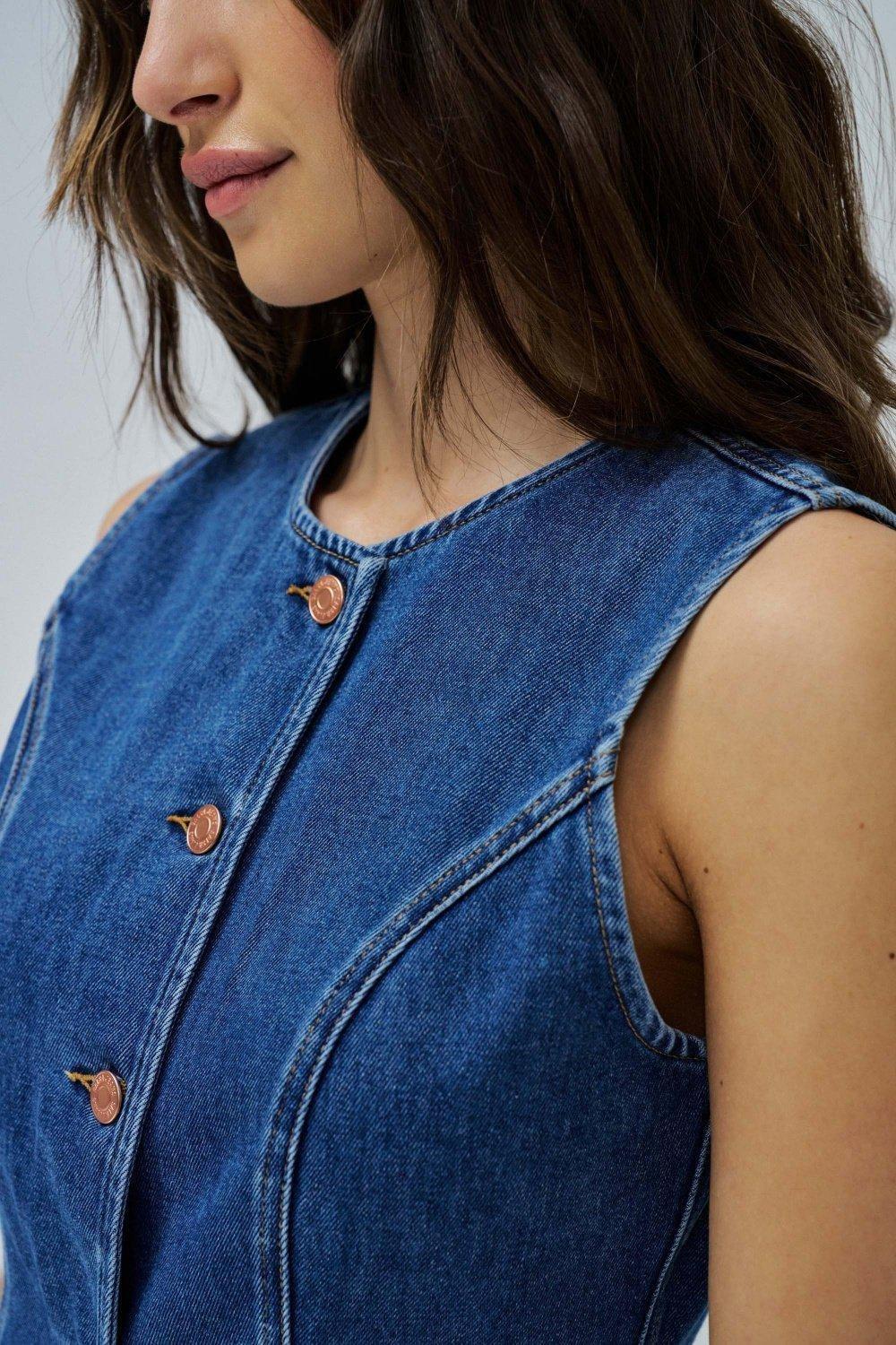 Denim Waistcoat, Navy, large image number 4