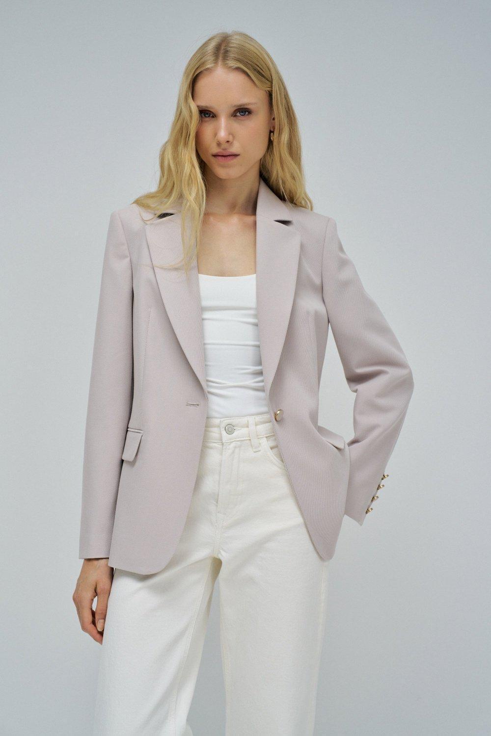 Fitted Blazer With Check Pattern, Pearl, medium