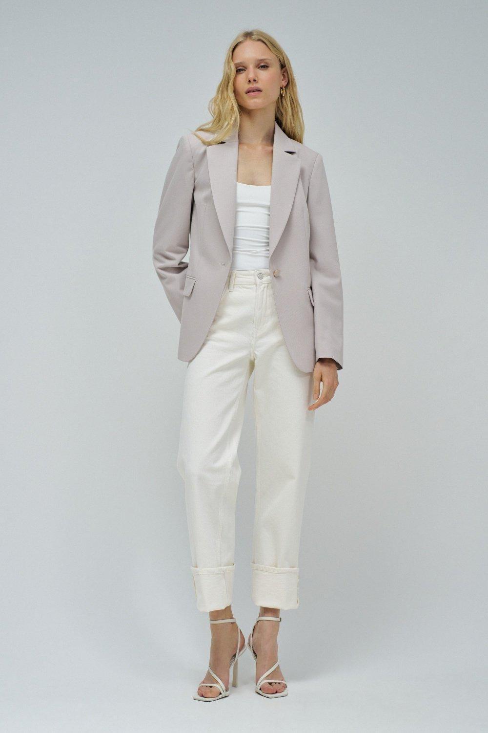 Fitted Blazer With Check Pattern, Pearl, medium