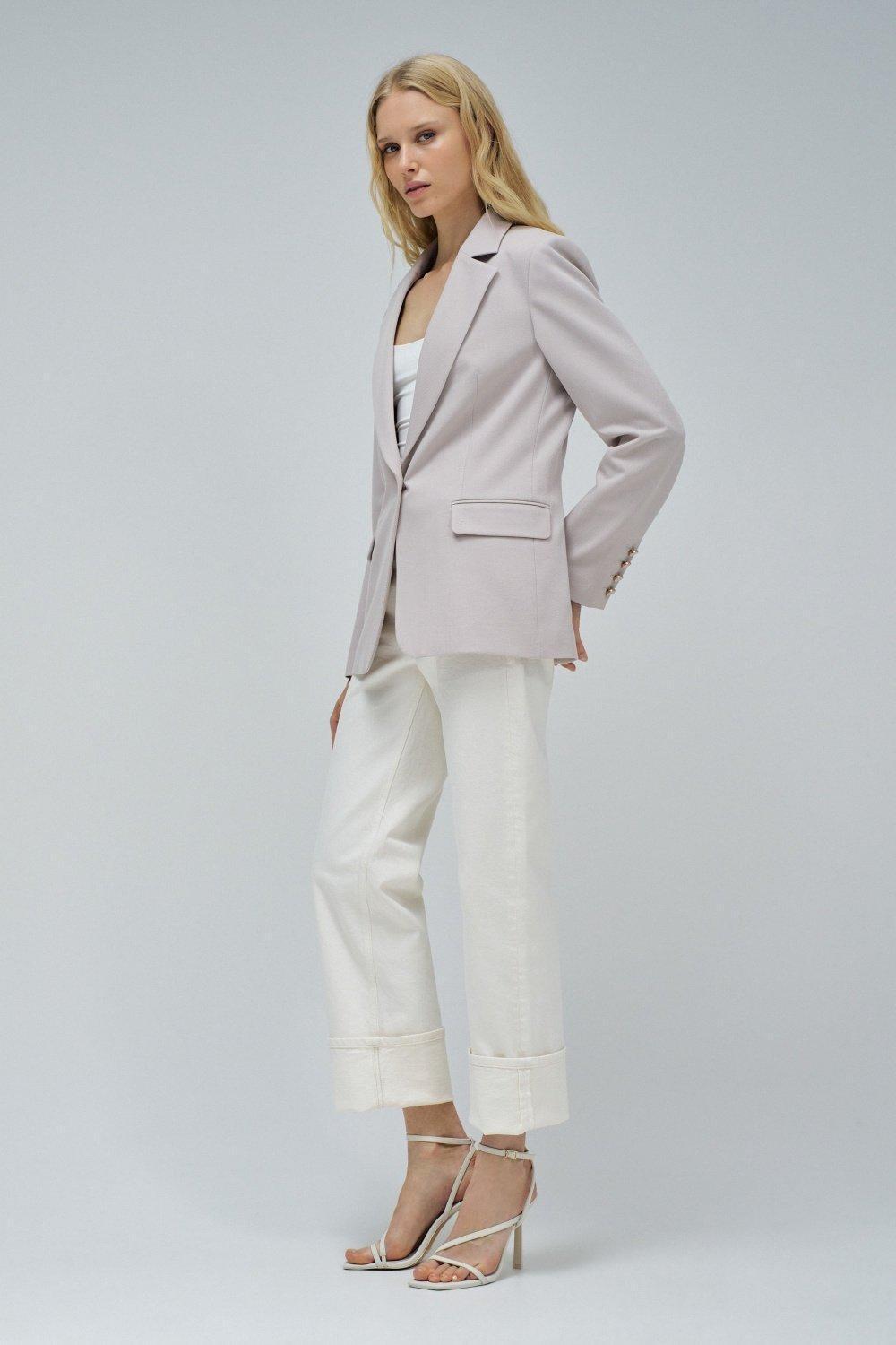 Fitted Blazer With Check Pattern, Pearl, medium