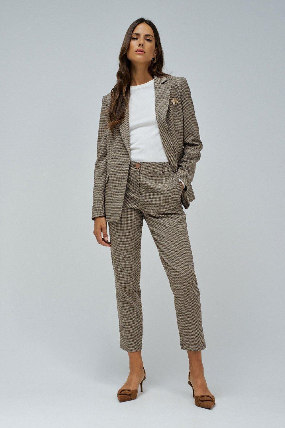 Fitted Blazer With Check Pattern, Brown, medium