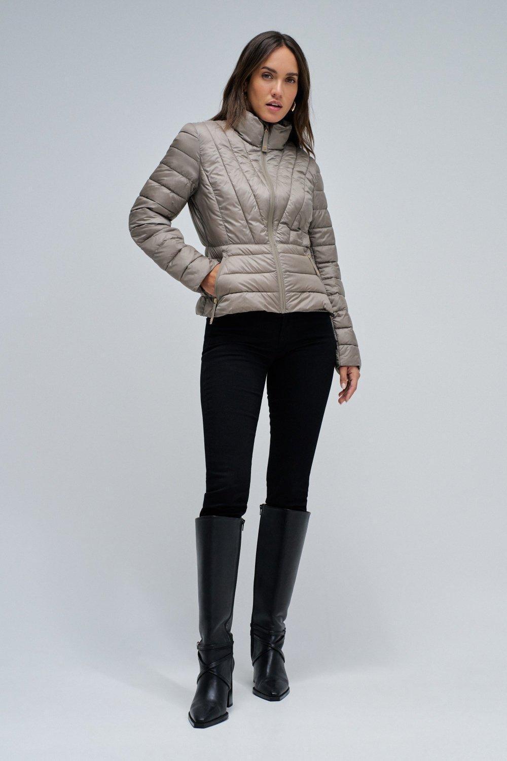 Short Puffer Jacket, Light Brown, medium