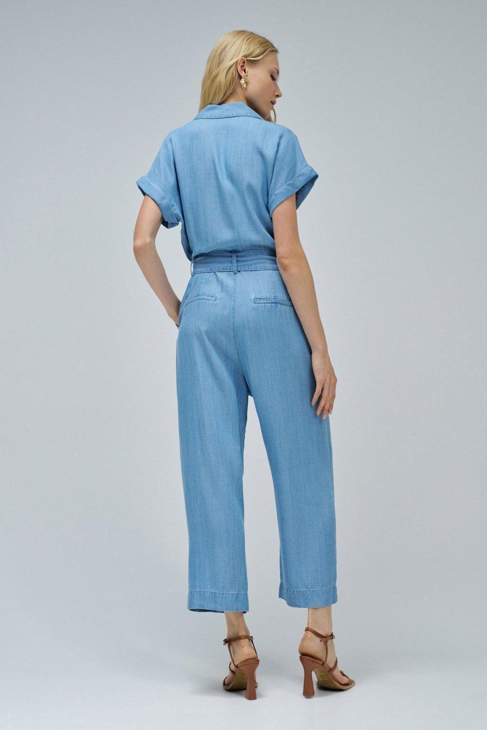 Blue Jumpsuit W/ Belt And Front Pockets, , large image number 3