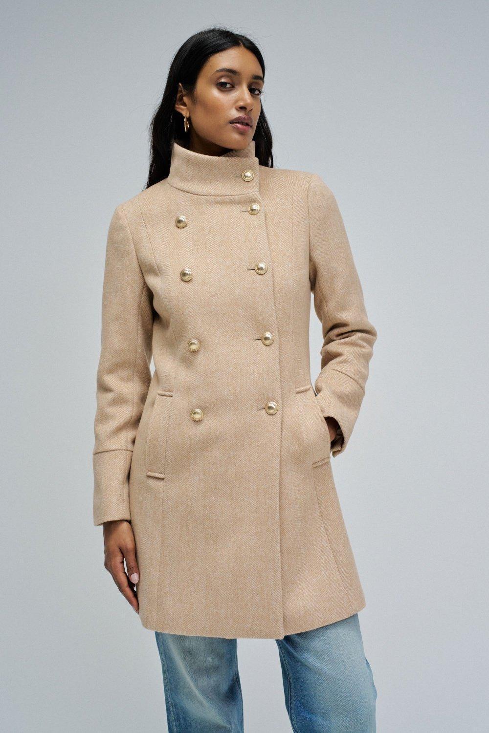 Grace Tweed Wool Coat, Camel, medium