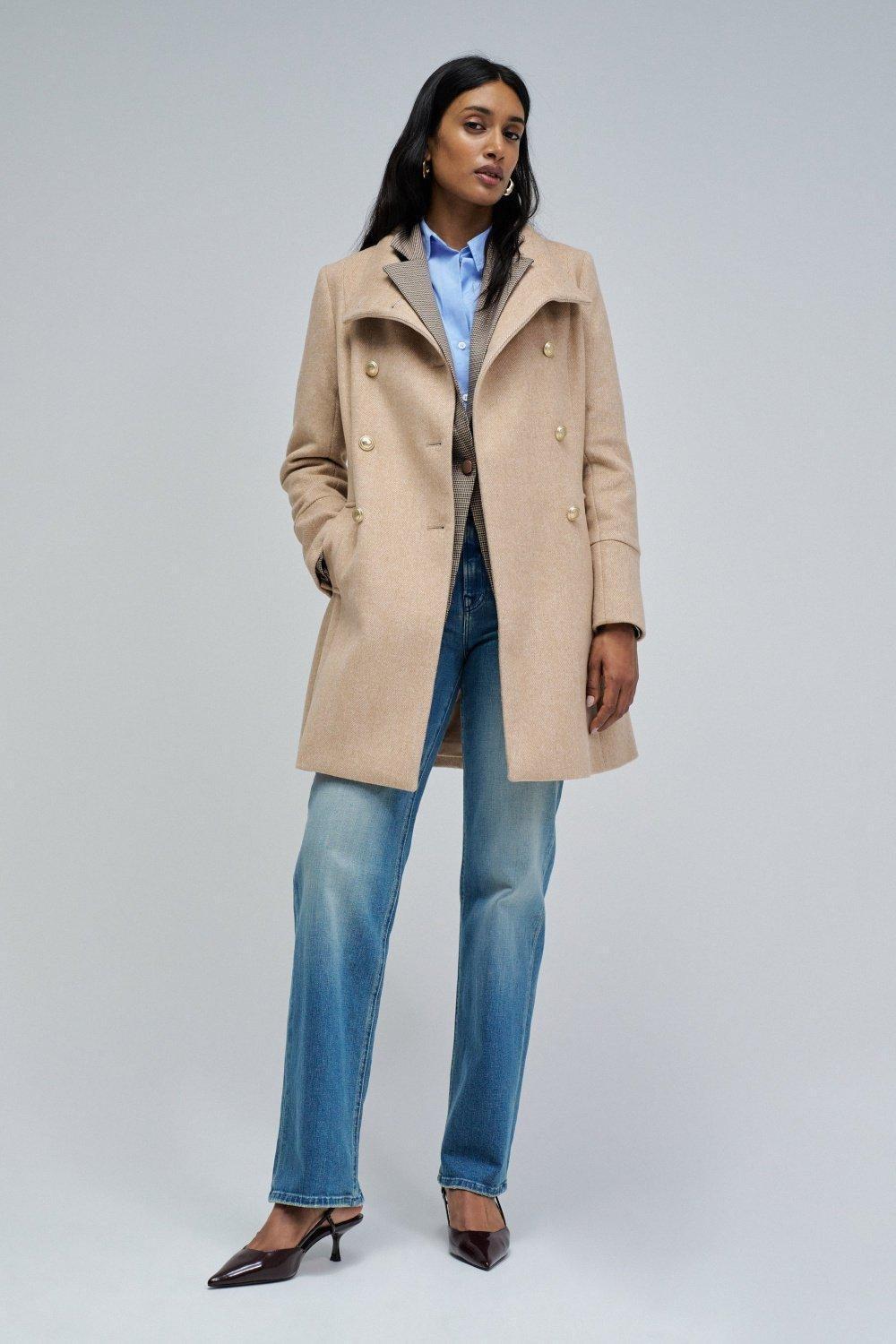 Grace Tweed Wool Coat, Camel, medium
