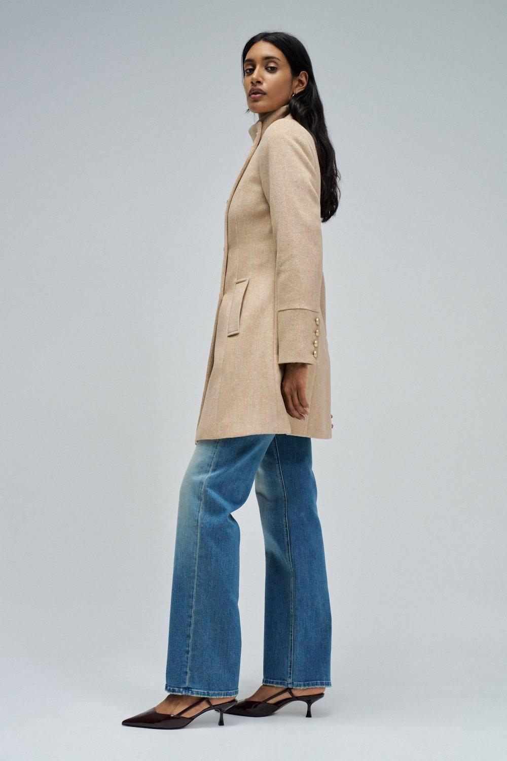 Grace Tweed Wool Coat, Camel, medium