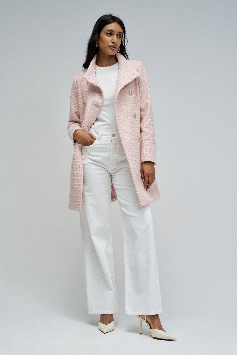 Grace Tweed Wool Coat, Light Pink, medium