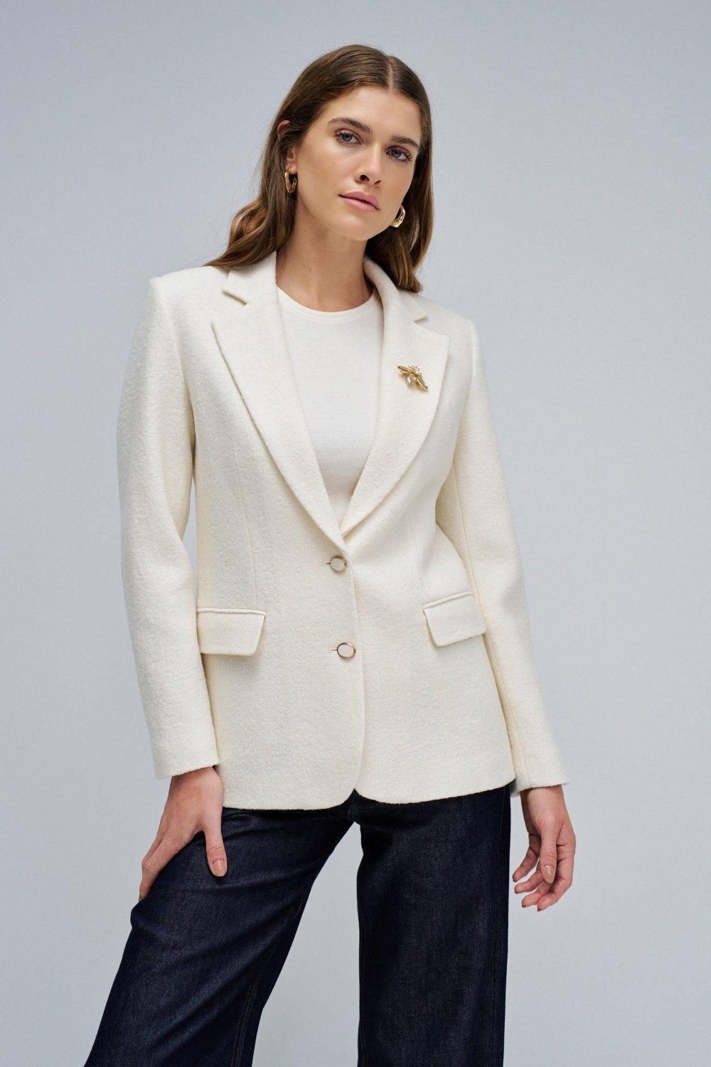 Textured Wool Blazer, Beige, medium