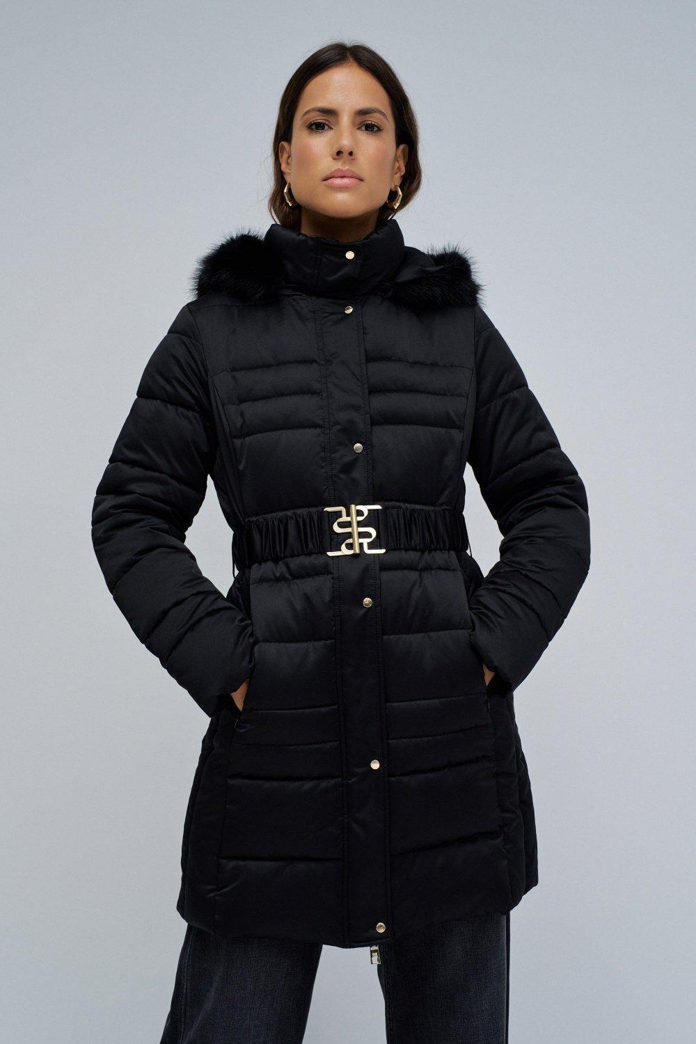 Long Padded Jackie Coat, Black, medium