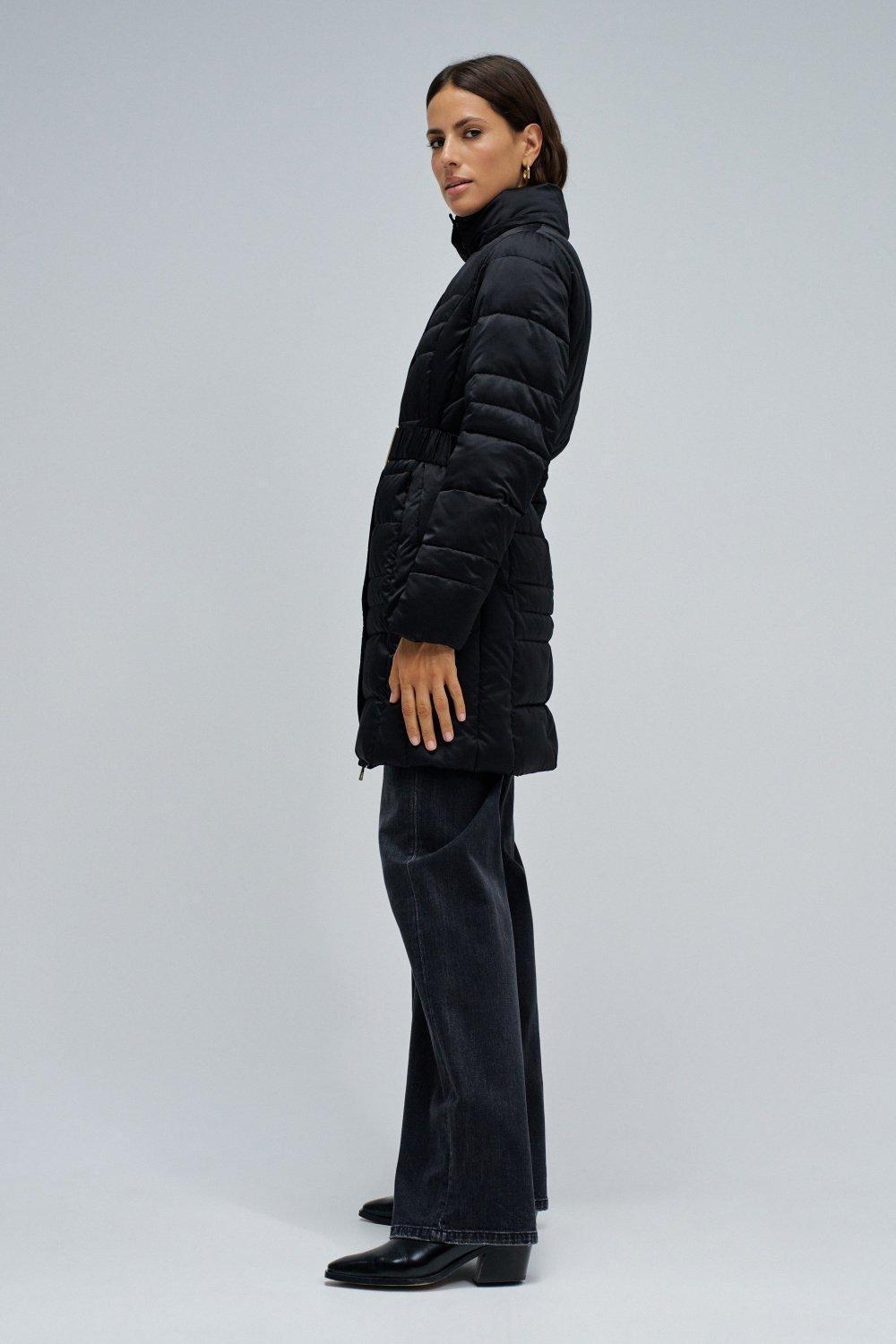 Long Padded Jackie Coat, Black, medium