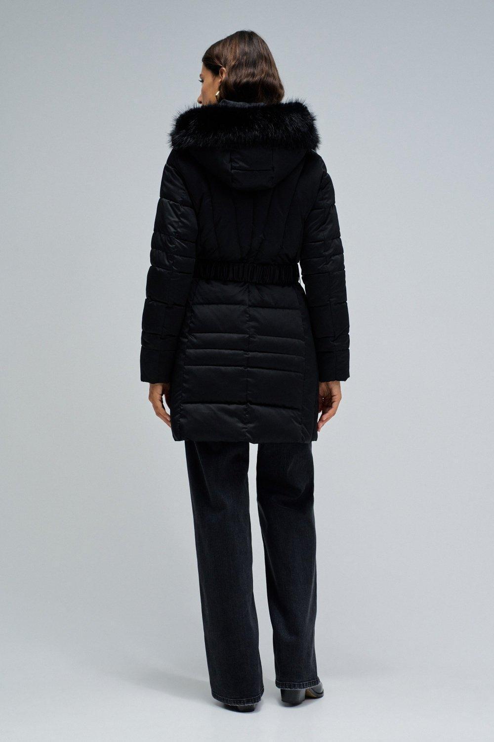 Long Padded Jackie Coat, Black, large image number 3