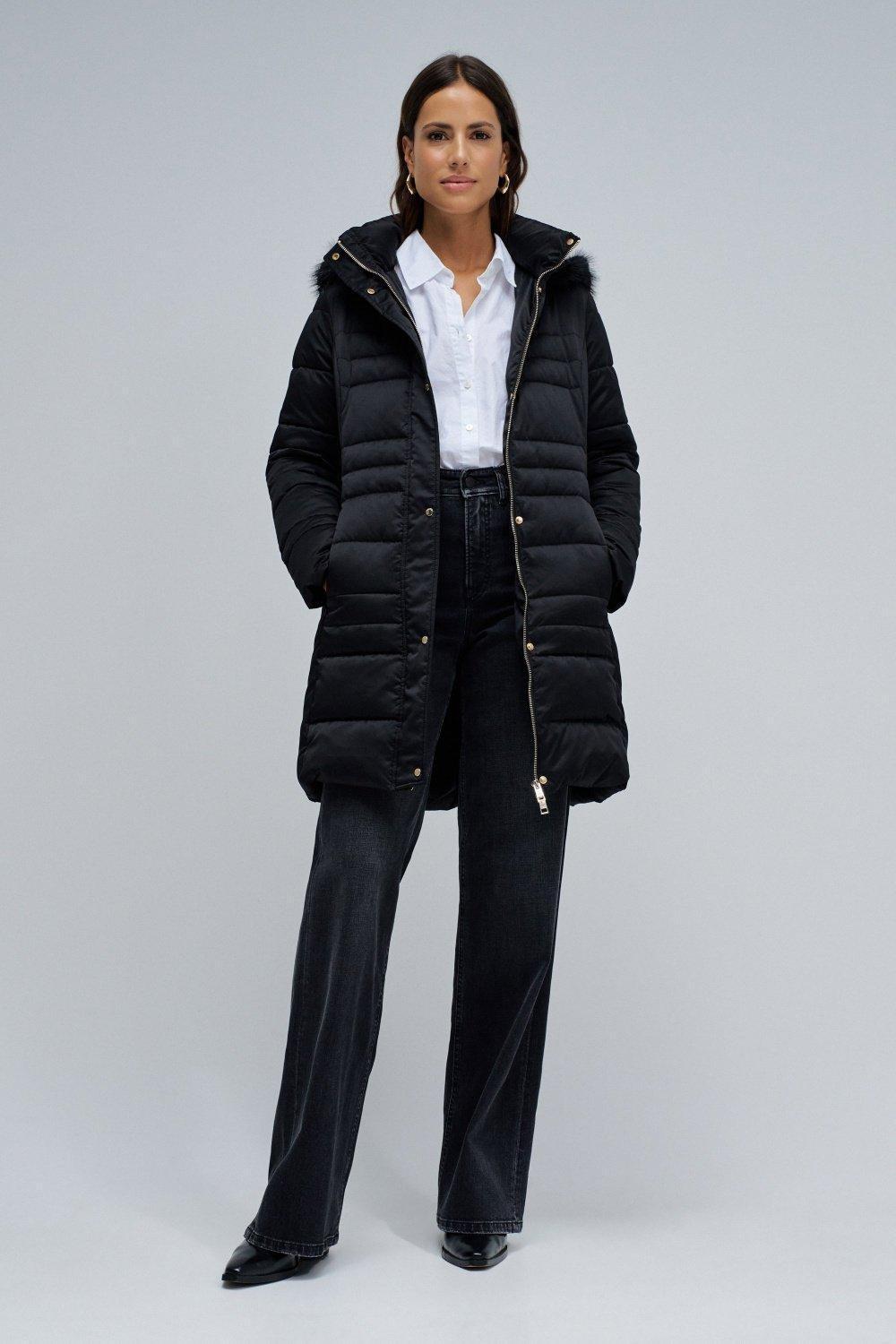 Long Padded Jackie Coat, Black, large image number 4