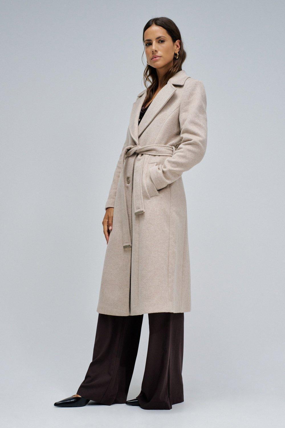 Grace Long Woollen Coat With Fur, Beige, large image number 2