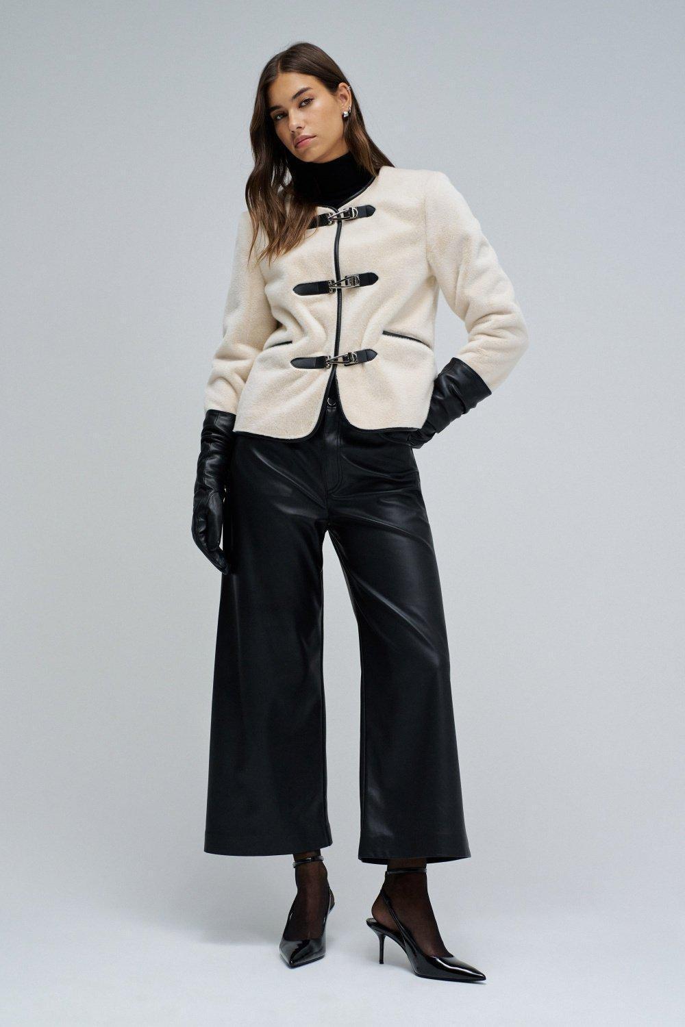 Faux Fur Coat With Clasp Closure, Pearl, medium