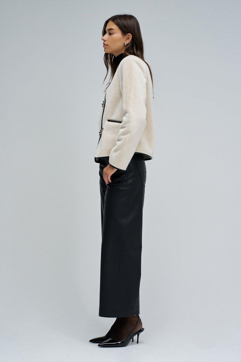 Faux Fur Coat With Clasp Closure, Pearl, medium