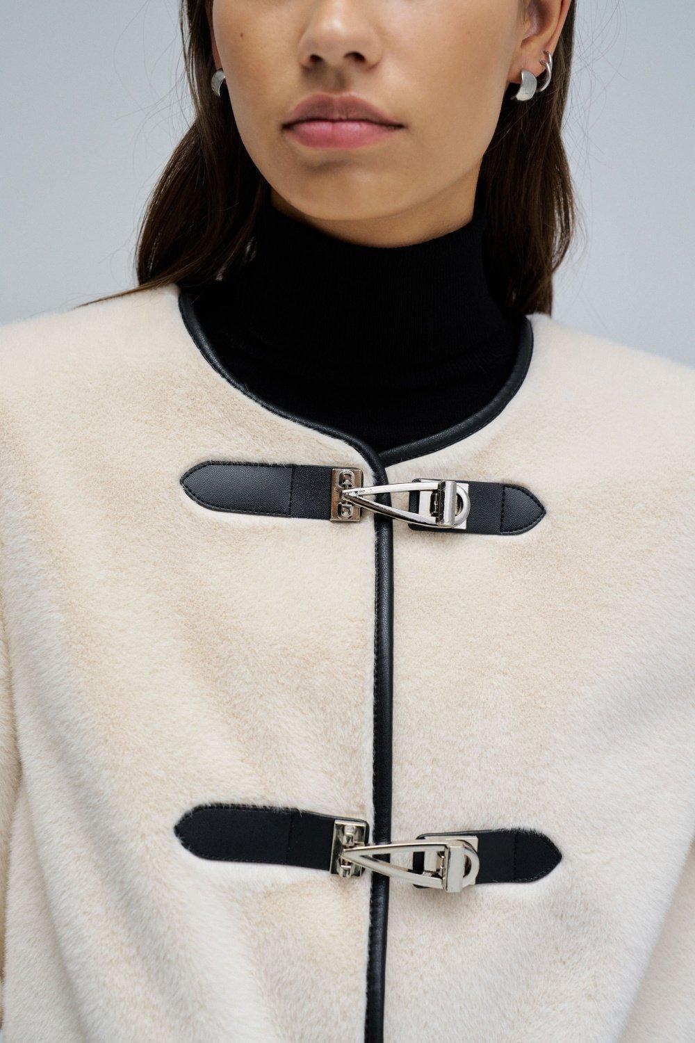 Faux Fur Coat With Clasp Closure, Pearl, large image number 4