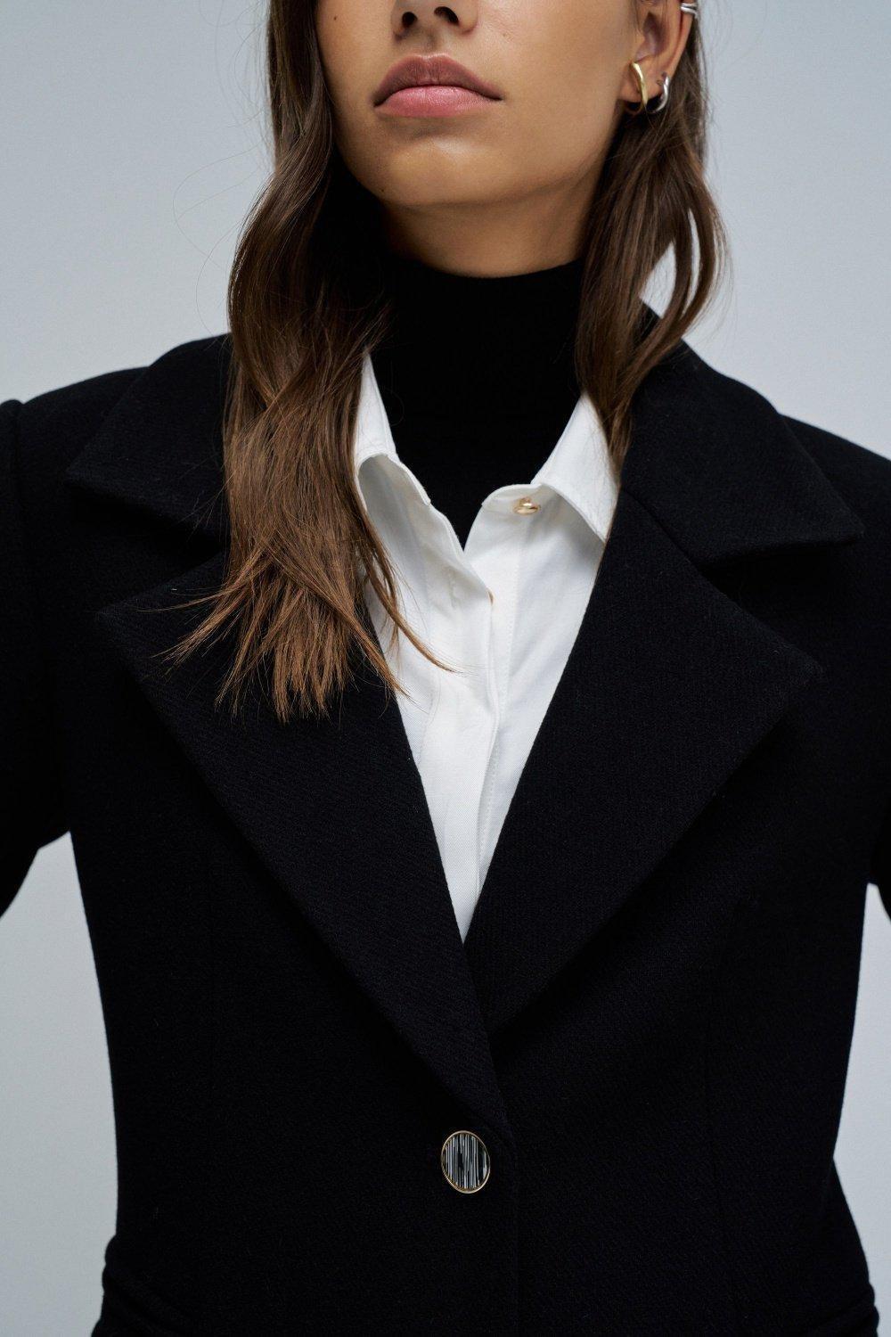 Woollen Coat With Fur Collar, Black, large image number 4