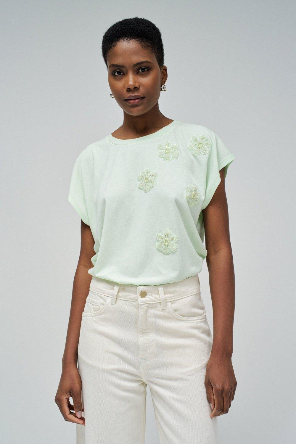 T-Shirt With Flower Appliqu&Atilde;&copy;s, , large image number 0
