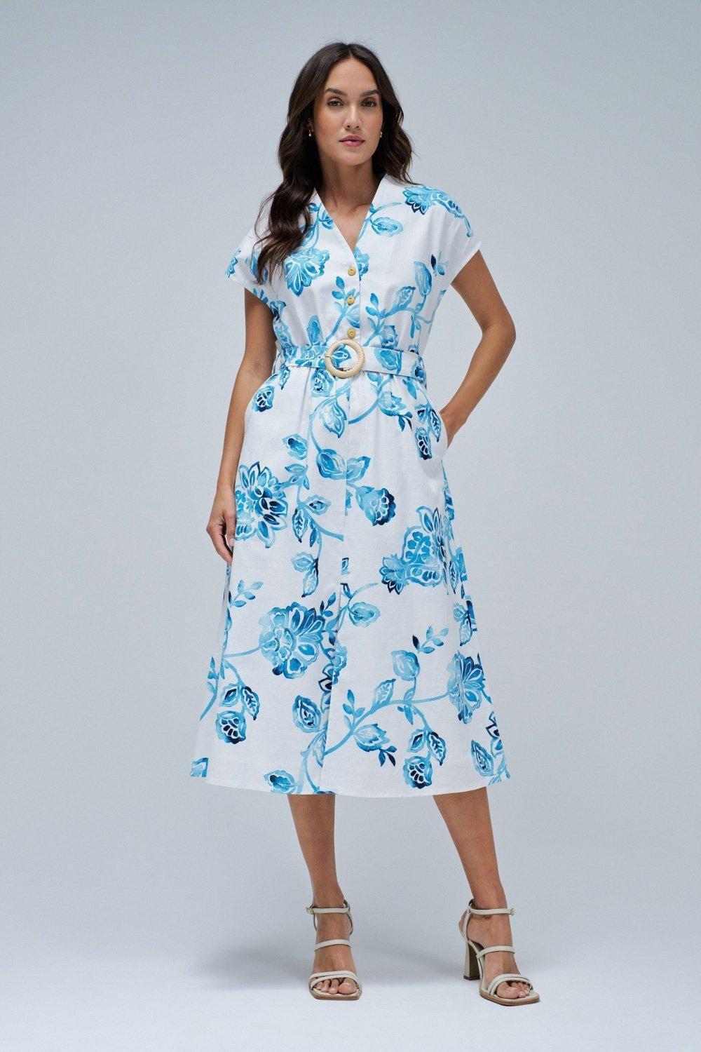 Shirt Dress With Floral Print , Blue, medium