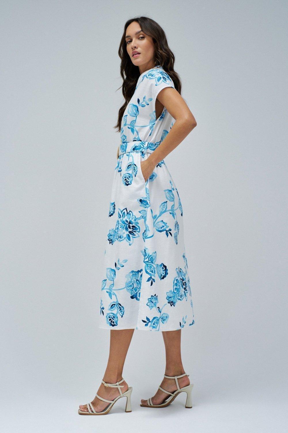 Shirt Dress With Floral Print , Blue, large image number 2