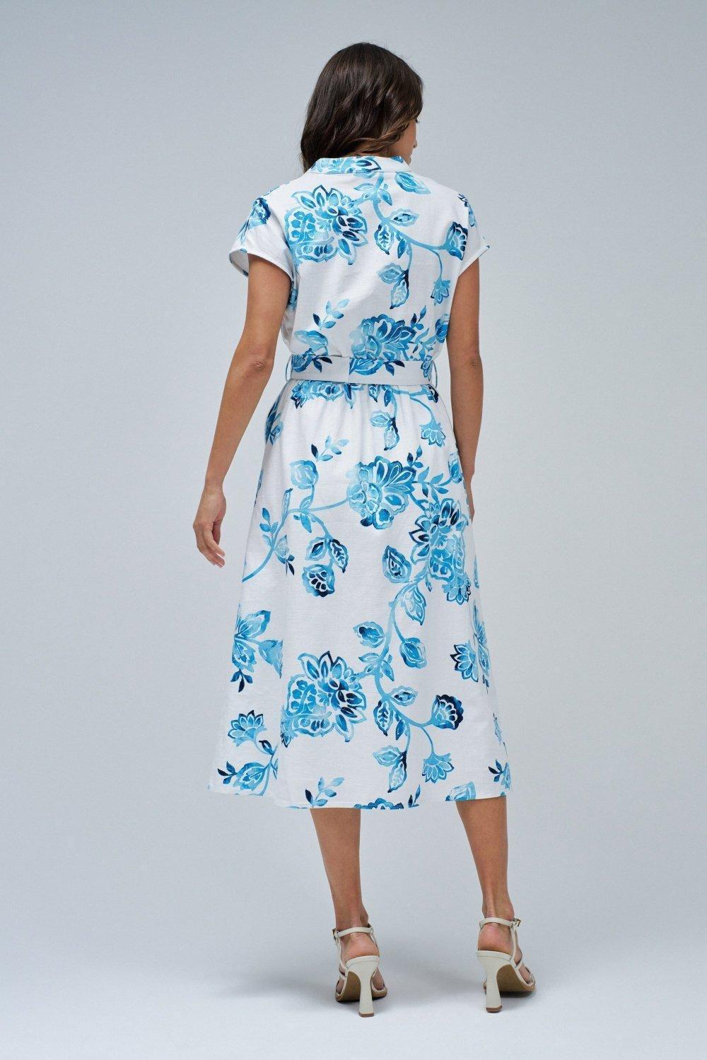 Shirt Dress With Floral Print , Blue, large image number 3