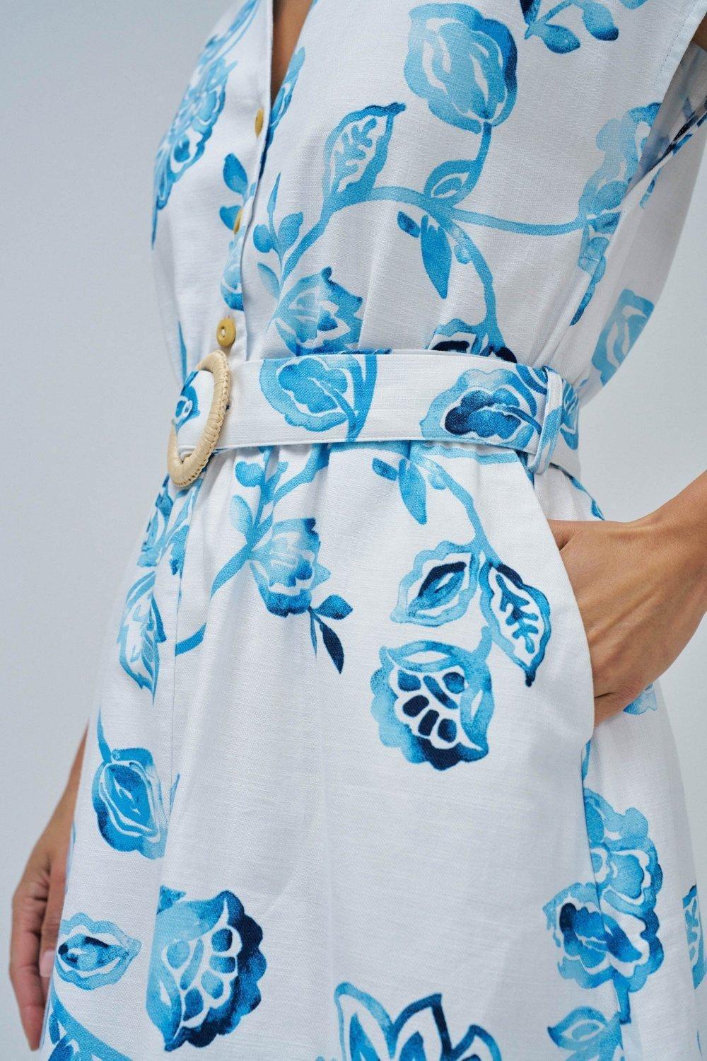 Shirt Dress With Floral Print , Blue, large image number 4