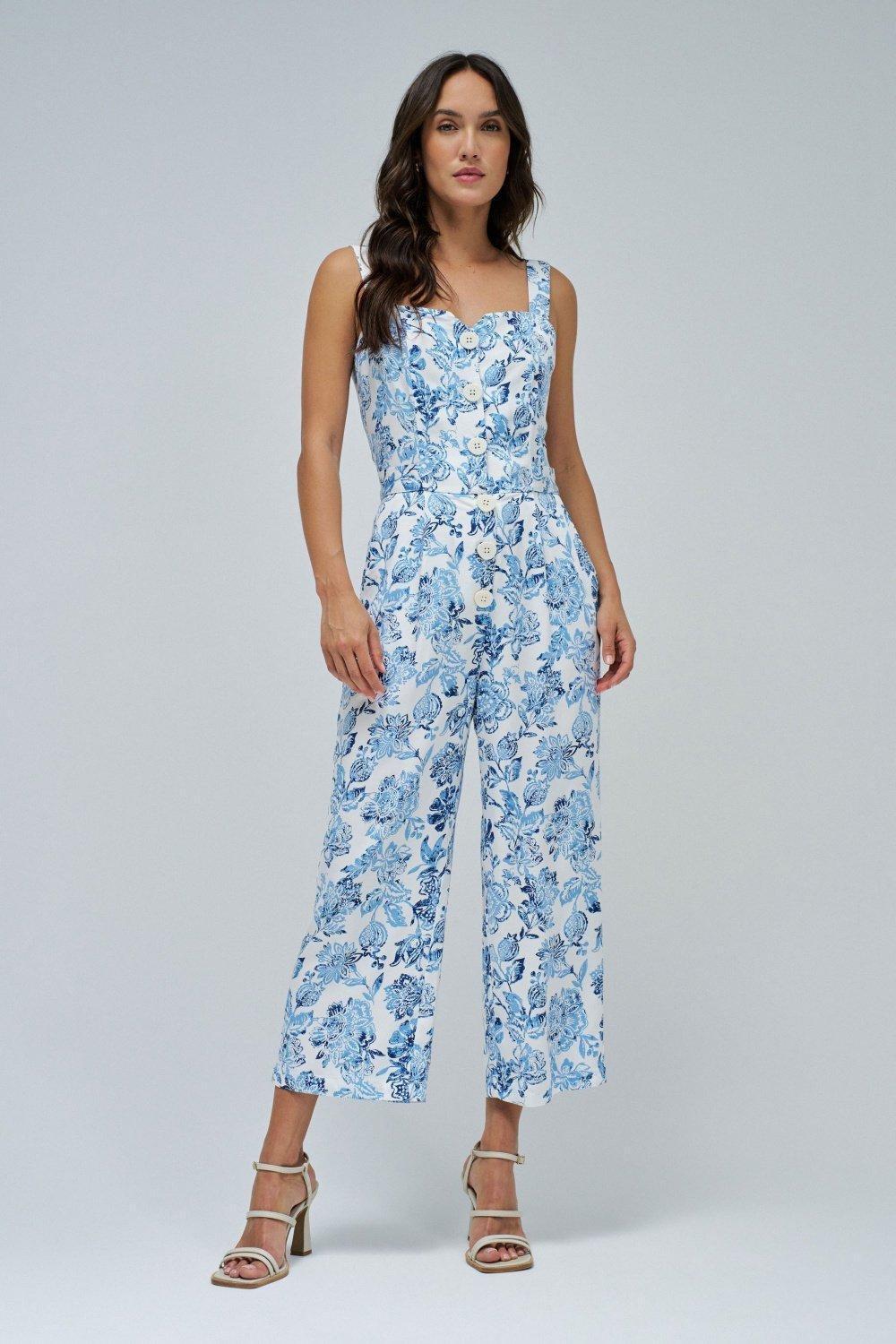 Floral Print Jumpsuit , Blue, medium