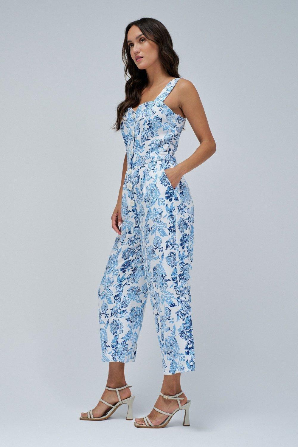 Floral Print Jumpsuit&nbsp;, Blue, medium