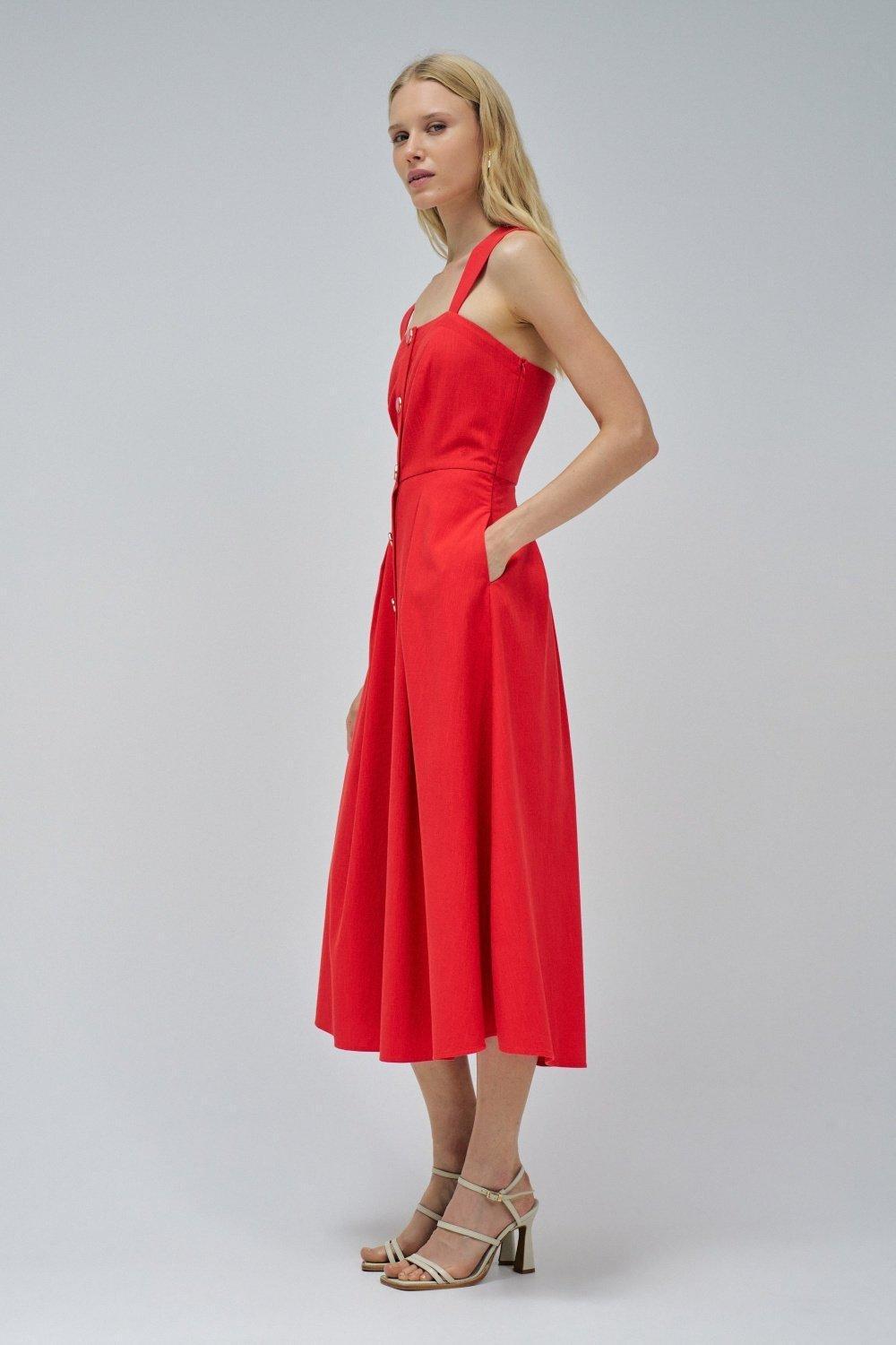 Midi Dress With Buttons , Red, large image number 2