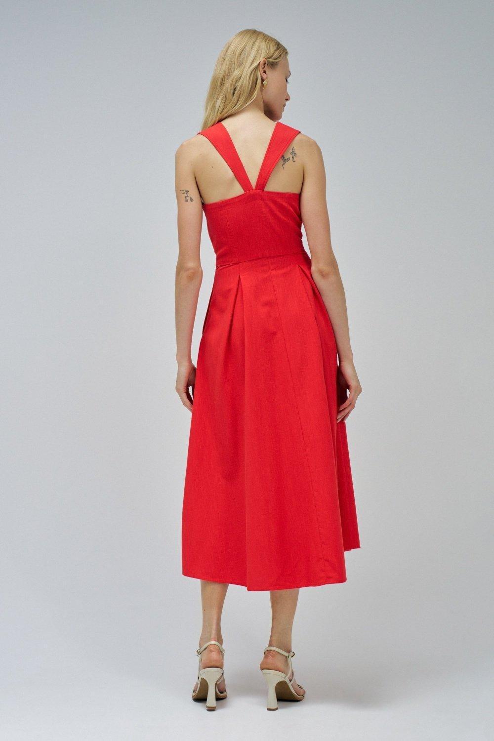 Midi Dress With Buttons , Red, large image number 3