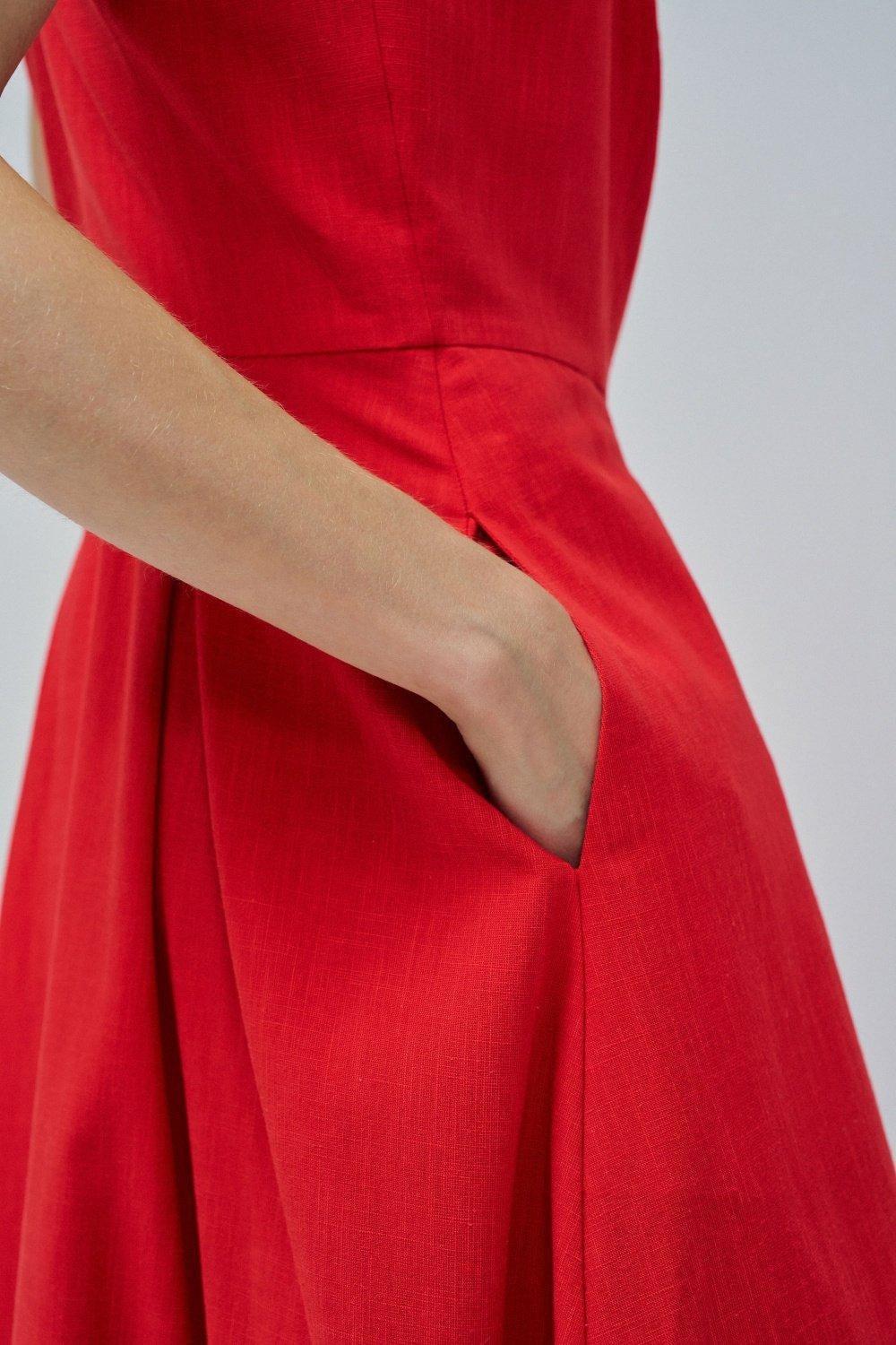 Midi Dress With Buttons , Red, large image number 4