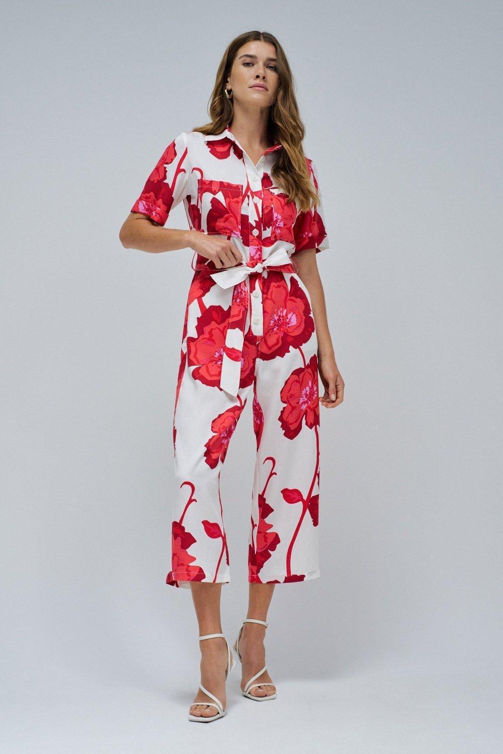Cream Floral Print Jumpsuit, , large image number 1