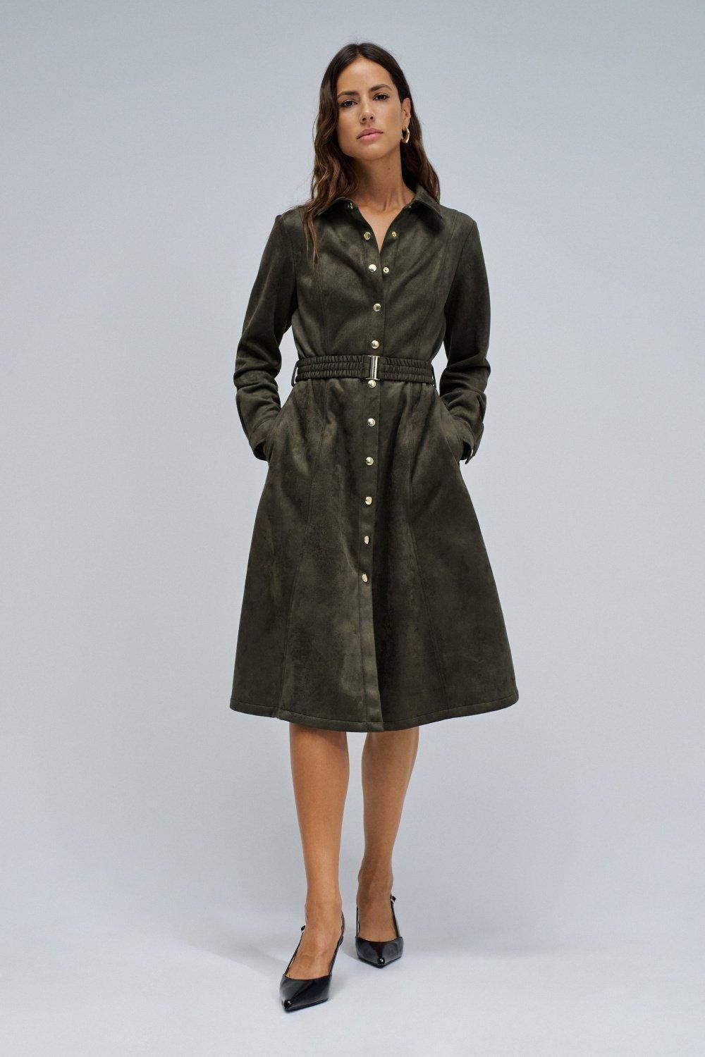 Midi Suede Dress, Green, large image number 0