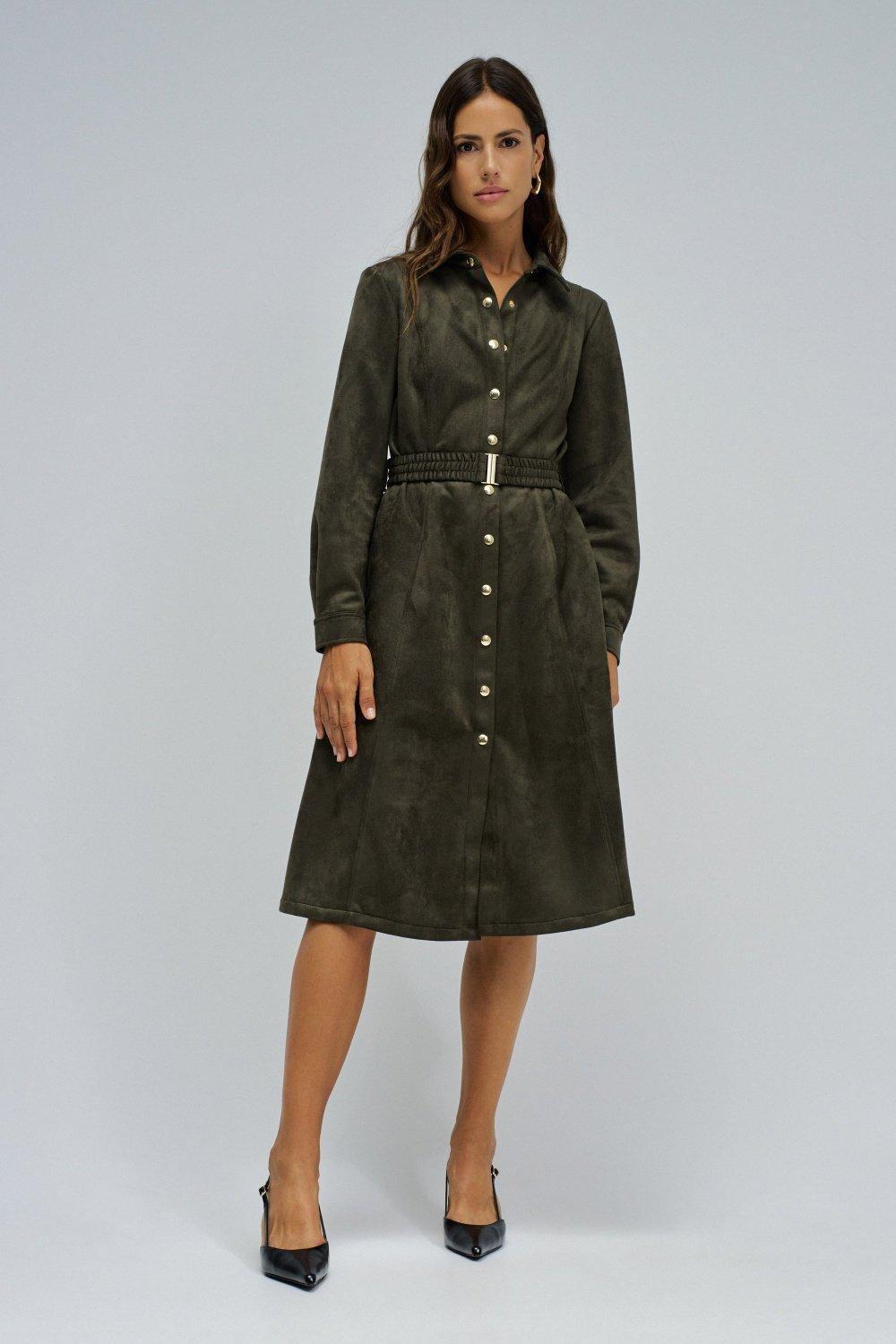 Midi Suede Dress, Green, large image number 1