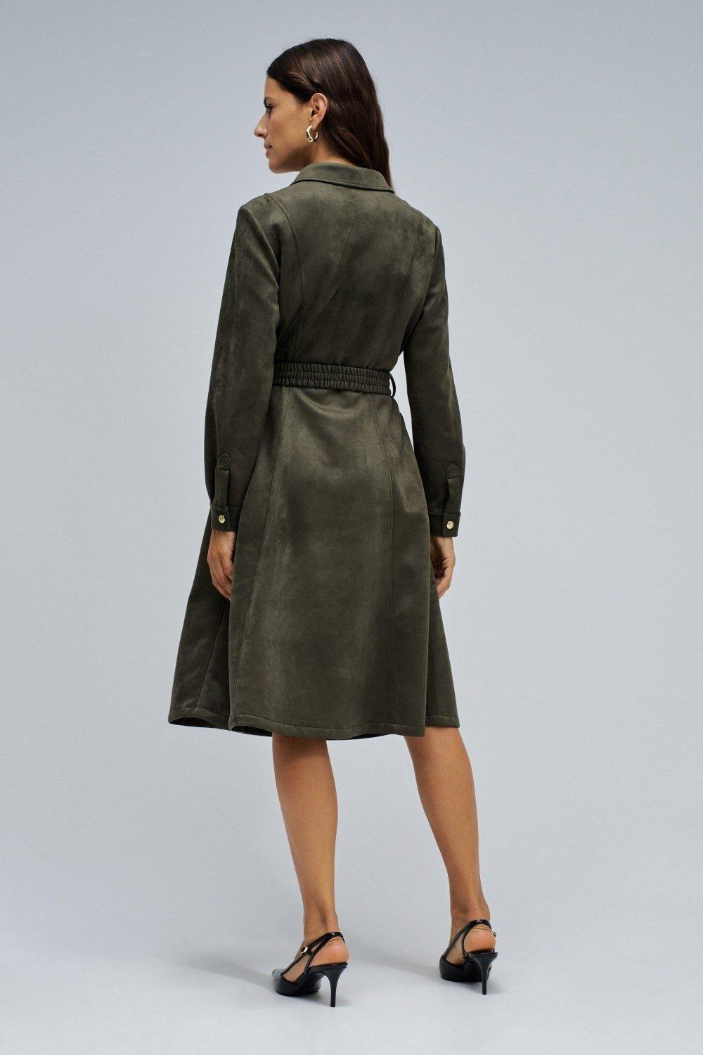 Midi Suede Dress, Green, large image number 3