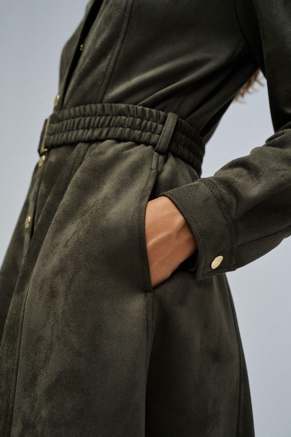 Midi Suede Dress, Green, large image number 4