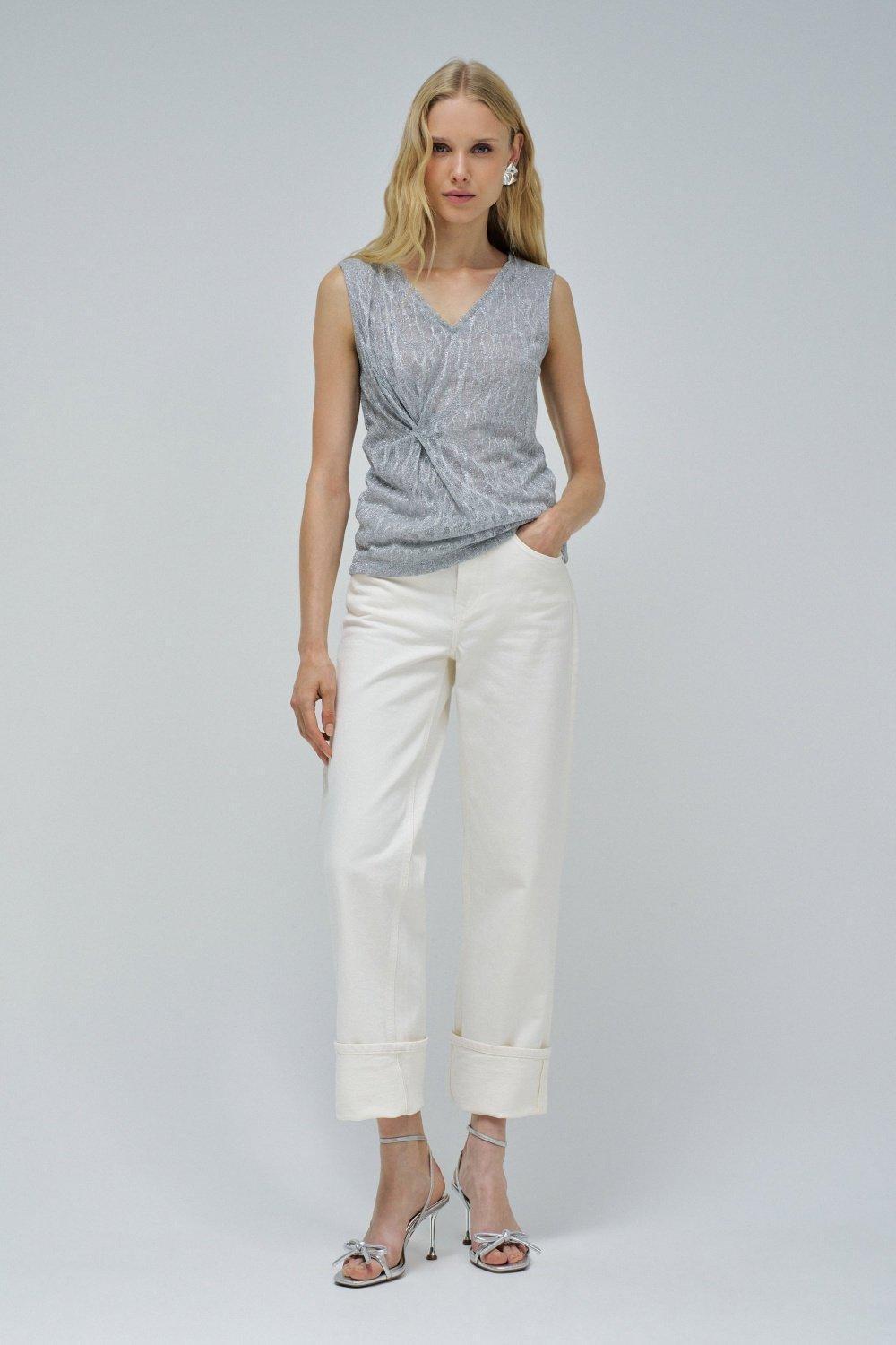 Grey Textured Cropped Tank Top, , large image number 1
