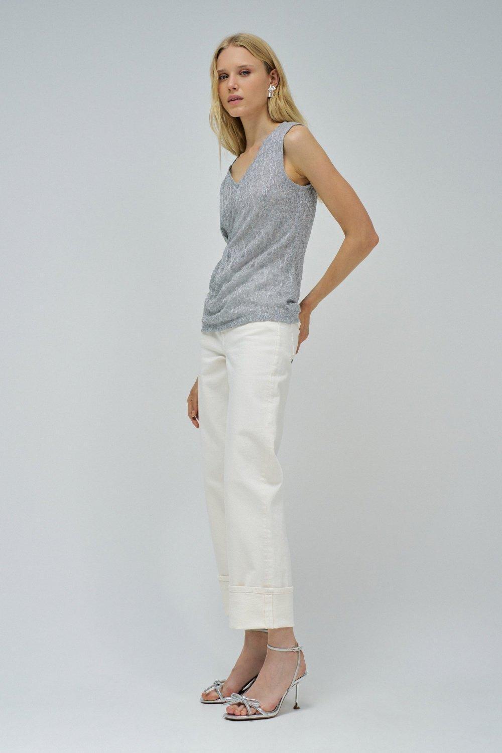 Grey Textured Cropped Tank Top, , large image number 2