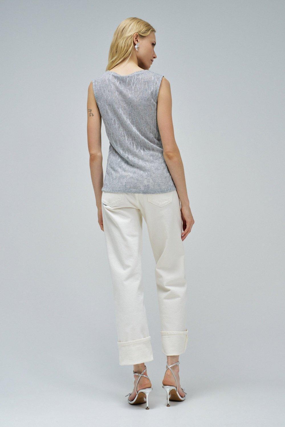 Grey Textured Cropped Tank Top, , large image number 3