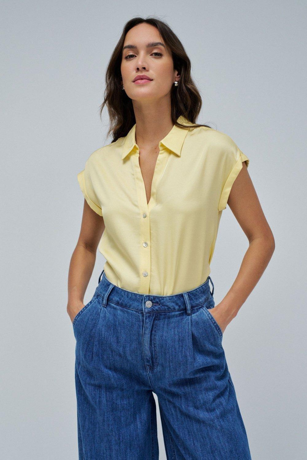 Yellow Plain Fluid Blouse, , medium